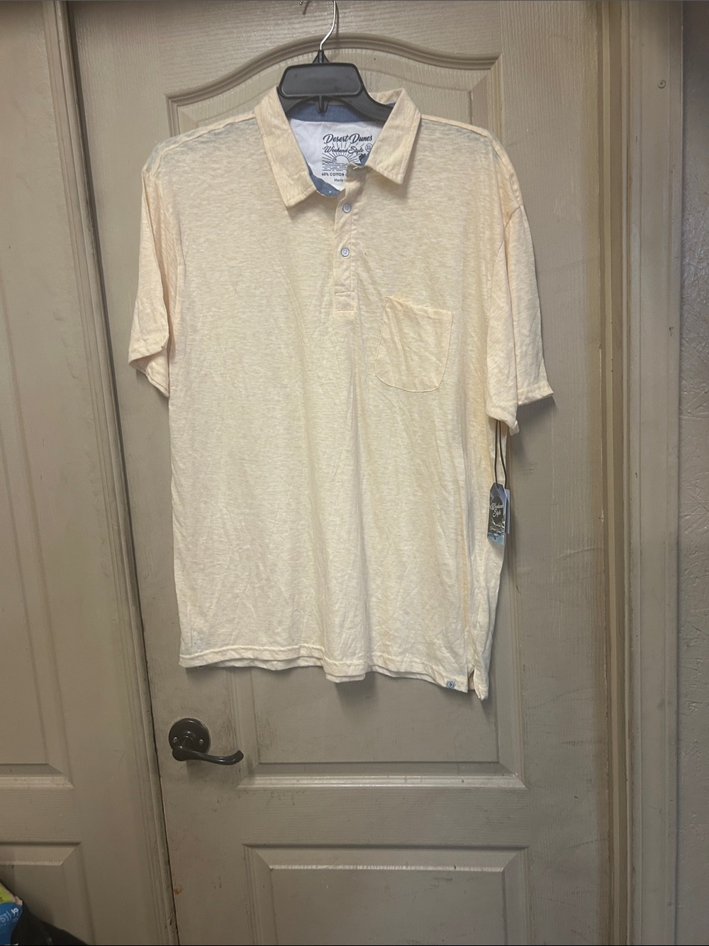Desert Dunes Men’s Light Cream Yellow Short-Sleeve Polo with Chest Pocket OLIMB